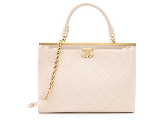 Gabrielle Chanel Calfskin Coco Luxe Large Shopping Tote Brown Beige