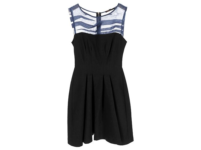 Robe Mini Sans Manches Plissée Maje en Polyester Noir