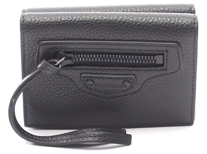 Balenciaga Classic Mini Leather Wallet Black Pony-style calfskin  ref.2581118