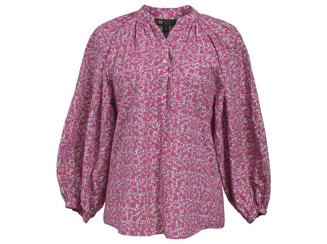 Blusa de manga larga de algodón rosa con estampado floral Maje