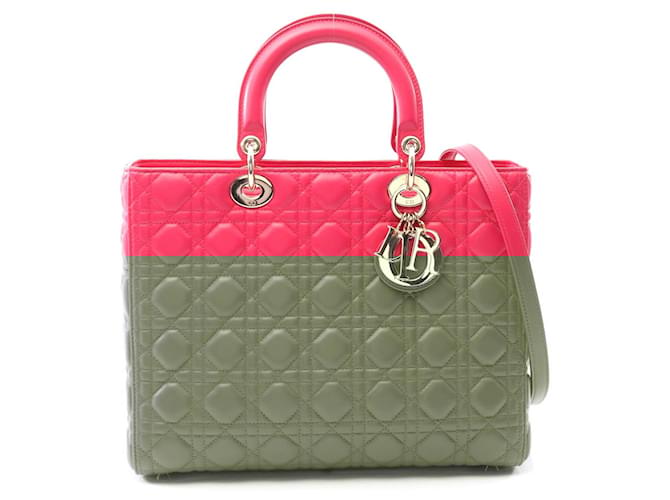 Dior Lady Dior Large Lambskin Handbag Pink Leather  ref.2581654