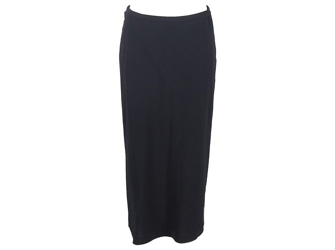 Max Mara Back Slit Midi Straight Skirt in Black Wool