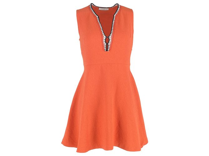Sandro Mini Kleid mit Tiefem Ausschnitt aus Orange Polyester