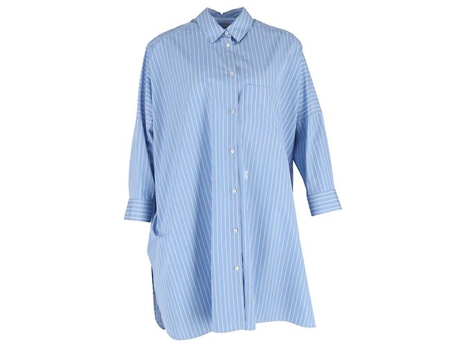 Camicia Striata Jil Sander in Cotone Azzurro Blu Blu chiaro