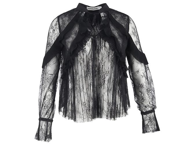 Self portrait Selbstporträt Rüschenspitze Bluse aus schwarzem Polyester