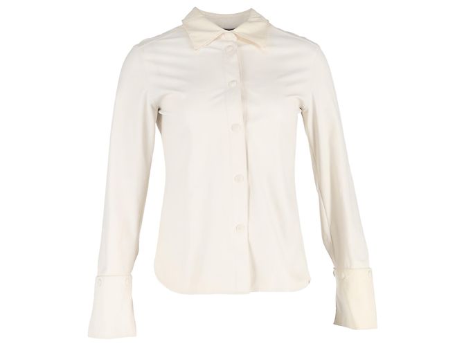 Sportmax Button-Down Long Sleeve Shirt in Ivory Polyester White Cream