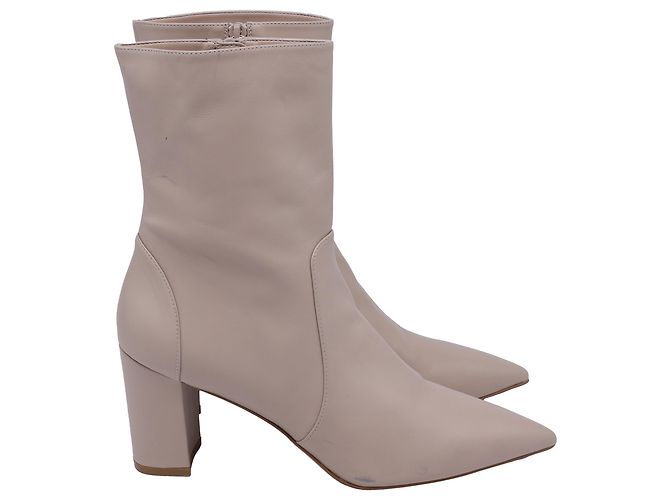 Stuart Weitzman Renegade Pointed-Toe Ankle Boots in Beige Leather