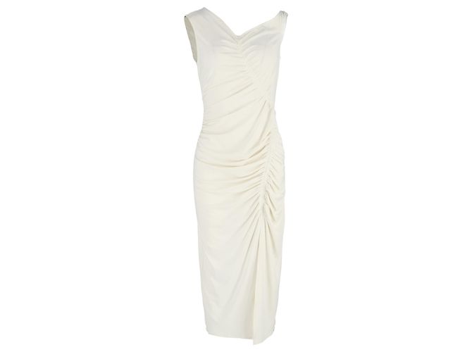 Self portrait Asymmetrisches Midikleid aus gerüschtem Stretch-Jersey in ivory Polyester Weiß Roh