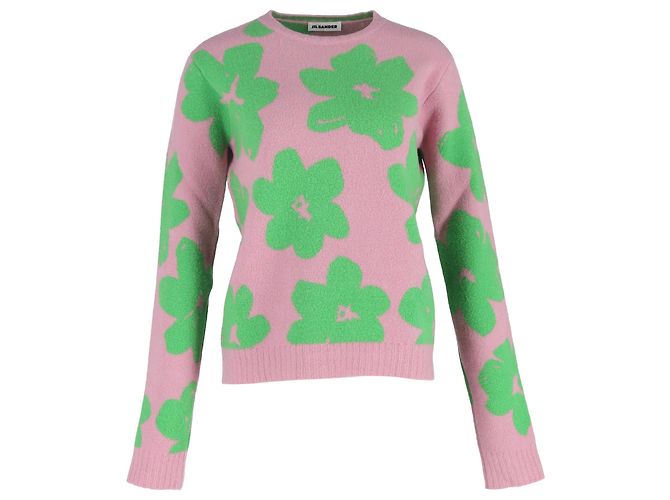 Suéter de lã rosa com gola redonda Flower Knit da Jil Sander