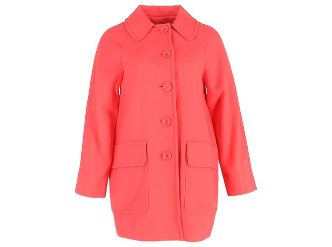 Moschino Single-Breasted Coat wit Pockets in Coral Wool