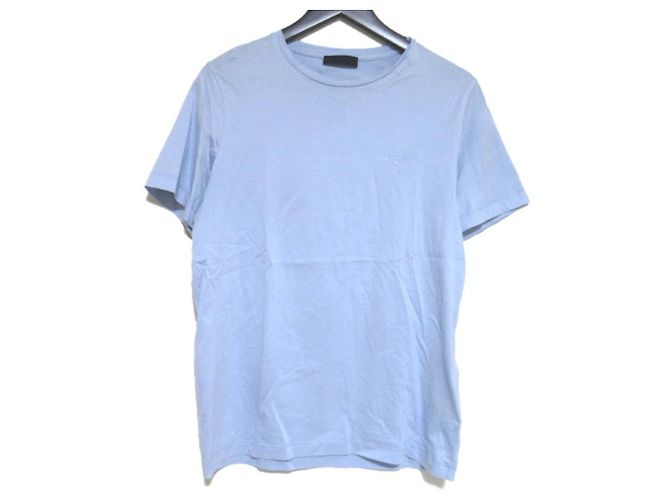 Camiseta de algodón bordada con logo en el pecho de Prada Azul