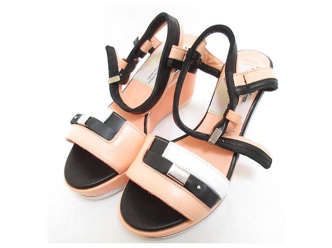 Autre Marque Pippichic Ankle Strap Wedge Sandals Black Orange