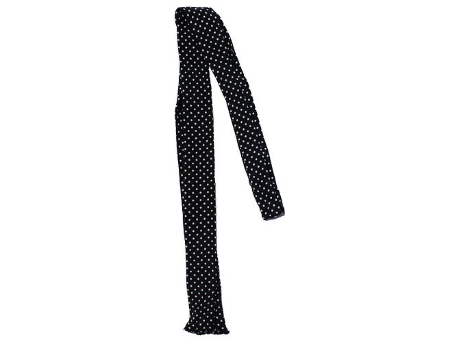 Cachecol de seda preta com bolinhas Saint Laurent Preto Branco