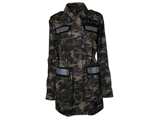 Philipp Plein, camo printed parka with crystals Black Green