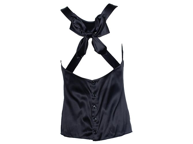 Chanel, blusa de seda preta com laço nas costas Preto