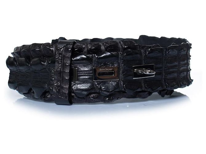 Cinturón de cocodrilo negro Salvatore Ferragamo Plata