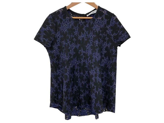 Top de manga corta con corte Christian Dior Negro Azul Azul marino