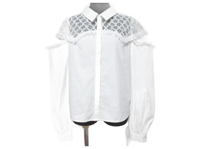 Autre Marque Camicia a Maniche Lunghe Darich Block Lace Docking Bianco