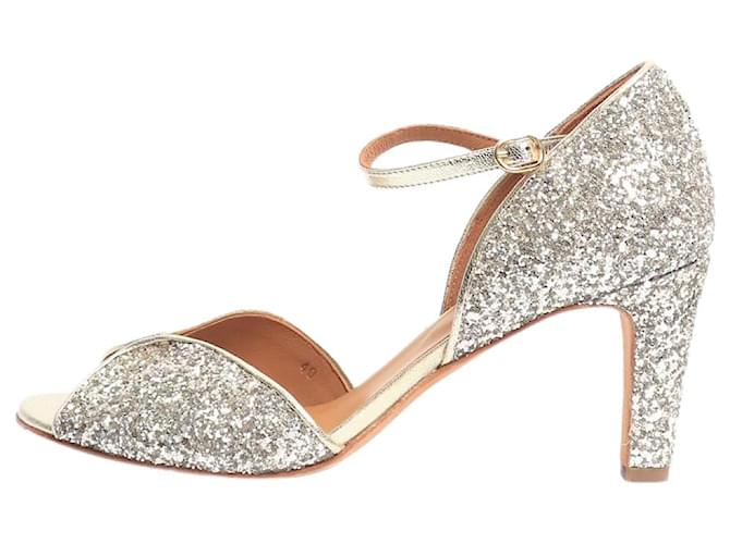 Autre Marque Silver sequin peep-toe heels - size EU 40 Silvery Leather  ref.2583521
