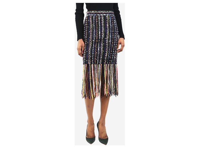 Msgm Schwarze Tweed-Fransen-Midirock - Größe UK 8