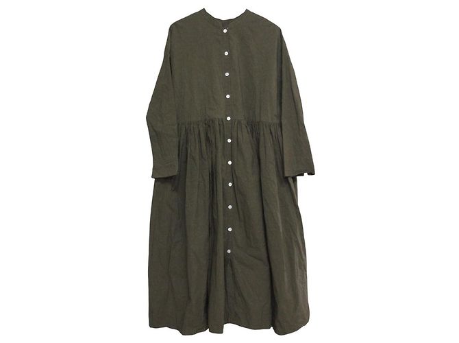 Autre Marque Gauze Linen Blend Long Shirt Dress Green