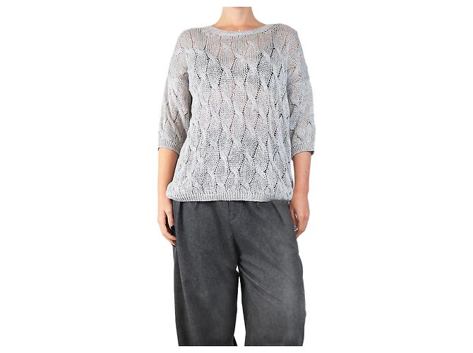 Autre Marque Grau glitzernder Kabelstrick-Cardigan - Größe UK 12