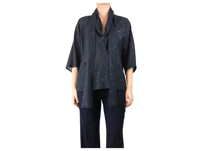 Brunello Cucinelli Charcoal sequined snap-button blouse - size S Grey