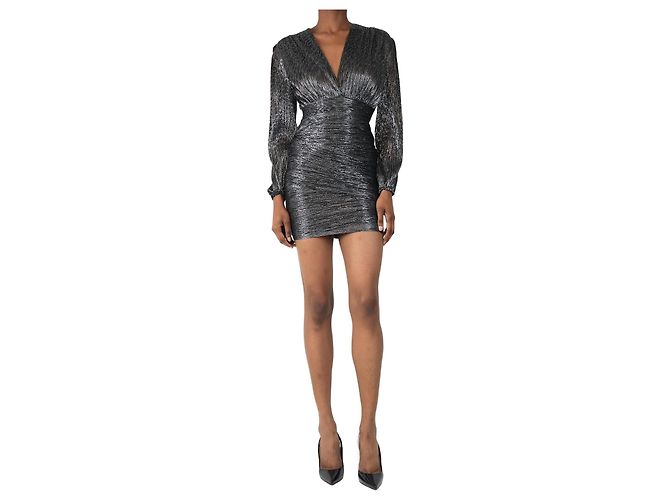 Maje Fließendes Mini-Kleid aus silbernem Lurex - Größe UK 6