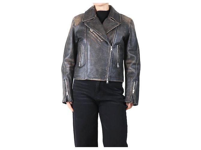 Frame Denim Black distressed leather jacket - size S