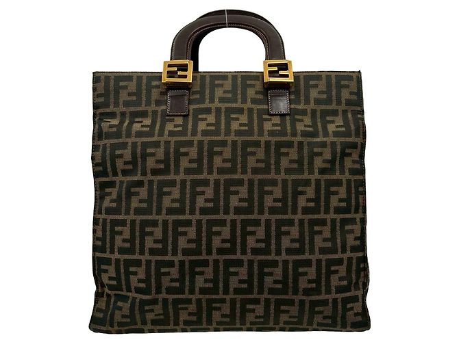 Fendi Zucca FF Pattern Handbag/Tote Bag Brown Black Khaki