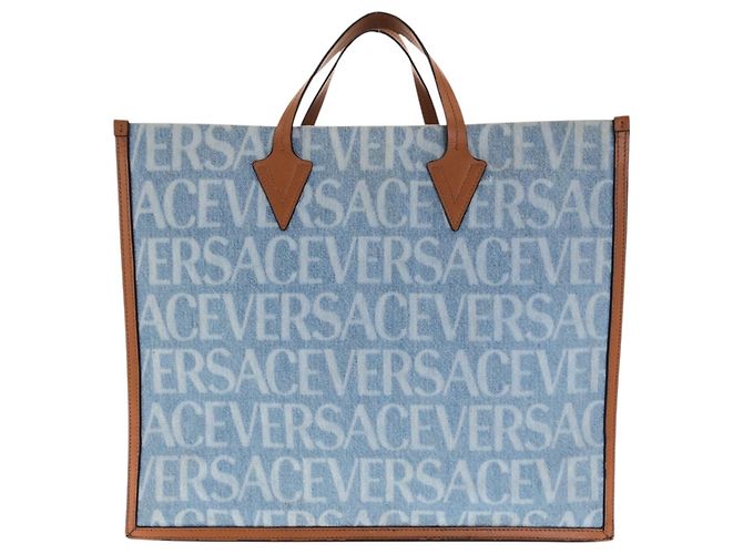 Versace Denim Tote Bag Brown Blue