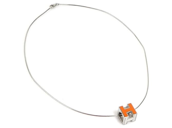 Collier H Cube Hermès Argenté Orange 