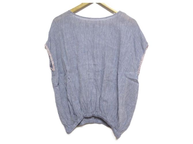 Autre Marque SOIL Linen Pullover Blouse Grey Light blue