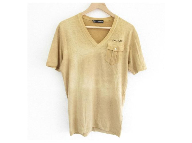 Autre Marque Camiseta V-neck com logo bordado DSQUARED2 Bege