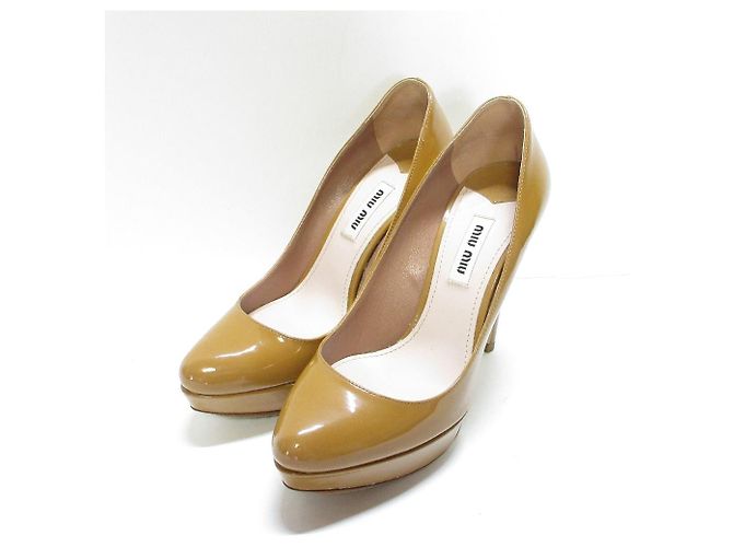 Miu Miu Patent Leather Pumps Beige Camel