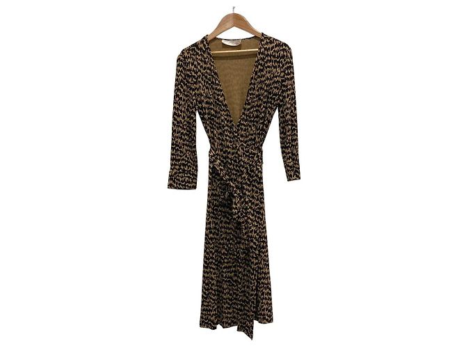 Autre Marque Vestido de seda Diane von Furstenberg Negro Beige