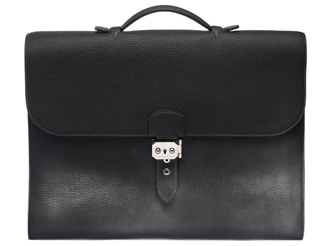 Sac à dépêches Hermès HERMES Bolsa de Depeches de Cuero Negro - 102968