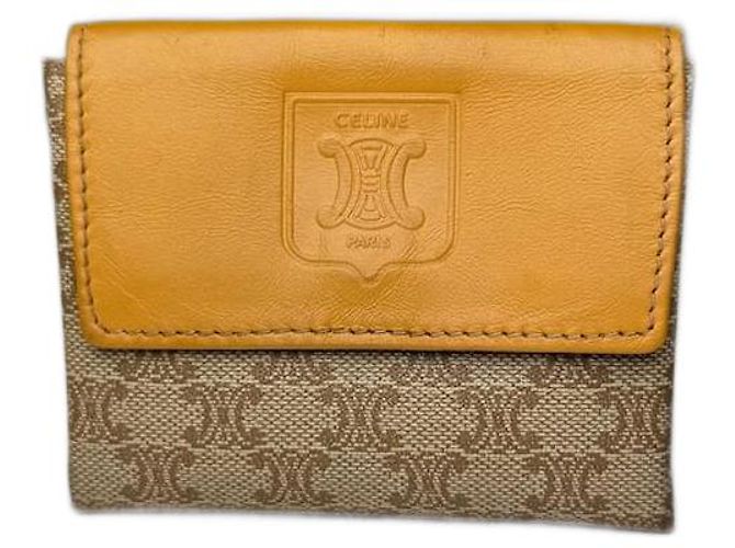 Triomphe Céline Vintage Celine Paris Leather Purse beige Yellow