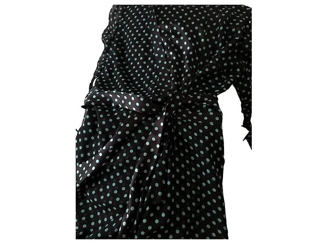 Apostrophe Seidenkleid mit grünen Punkten Schwarz
