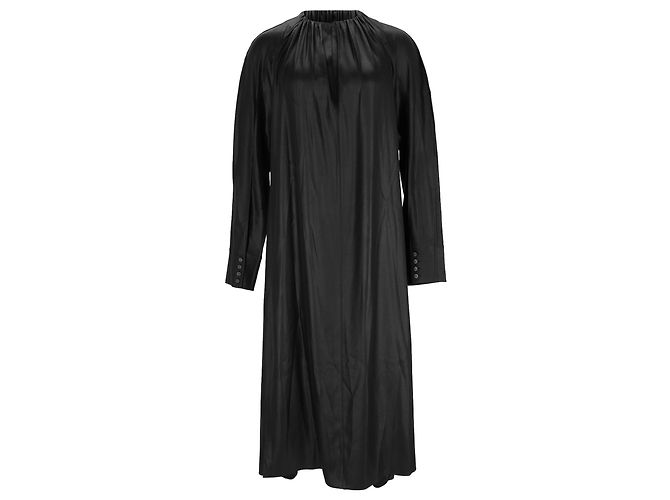 Schwarzes, gerafftes Satin-Midikleid von Acne Studios aus Triacetat