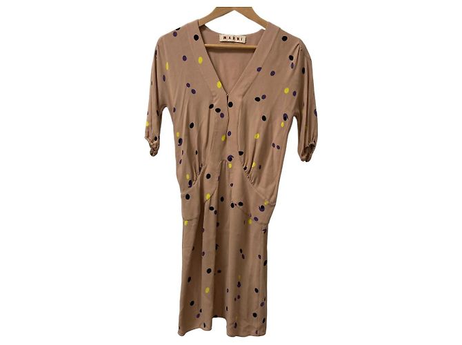 Marni 100% Seidenkleid Beige