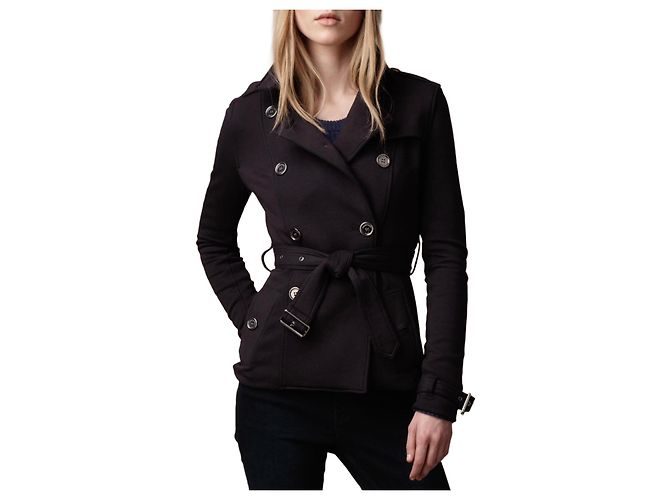 Chaqueta de algodón con cinturón Burberry Negro