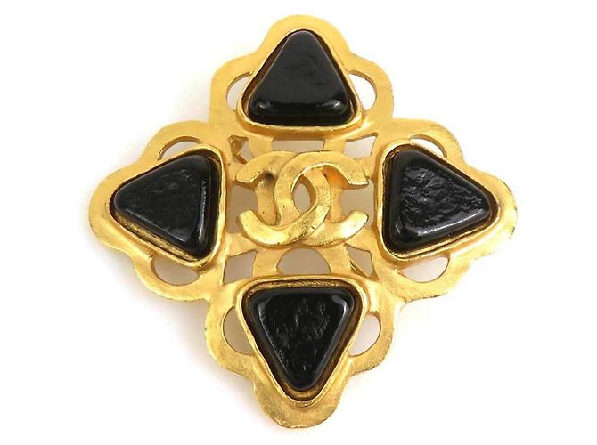 CHANEL Coco Mark Metallstein Brosche Golden
