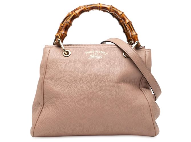 Bamboo Bolsa shopper pequena de couro rosa Gucci com bambu