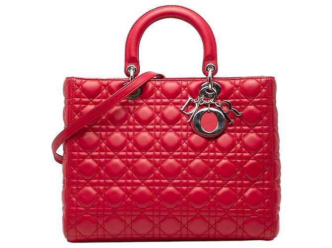 Dior Rosso Grande Borsa in Pelle di Agnello Cannage Lady Dior