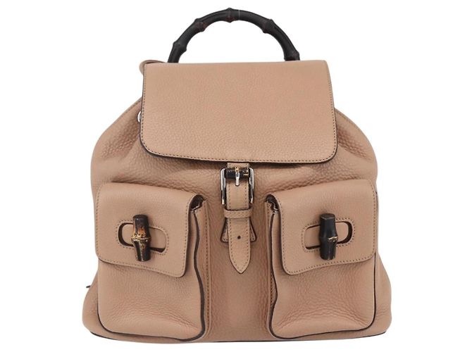 Gucci Vintage Bamboo Backpack Leather Beige