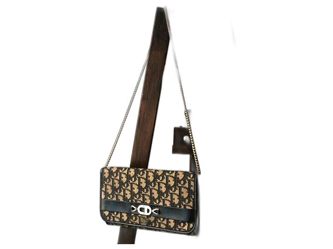 Bolsa de mão Dior oblique em lona e couro Azul marinho