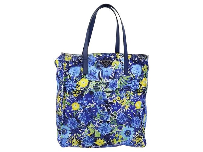 Prada Floreal Tote Printed Tessuto Large Blue
