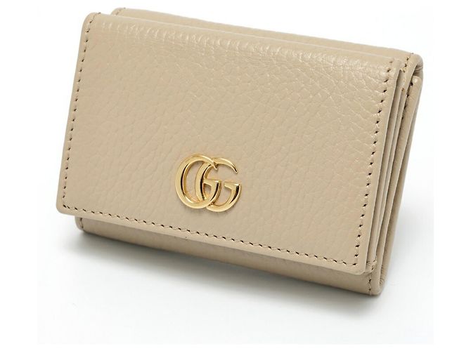 Gucci Double G Tri-fold Compact Wallet Beige Yellow