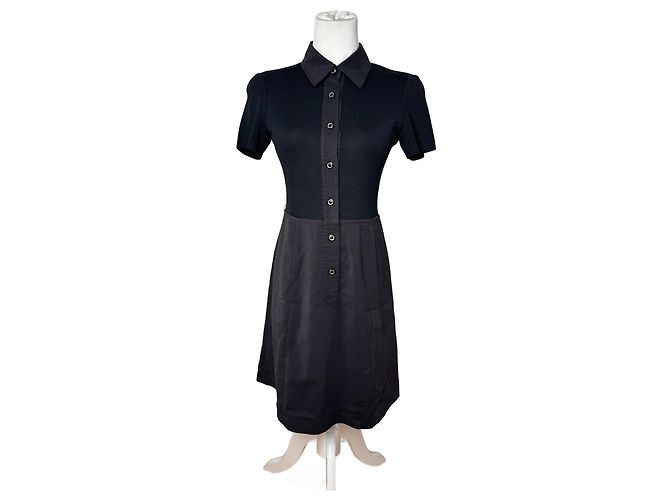 Vintage Courreges Baumwoll-Lederkleid 36/S schwarz Anthrazitgrau